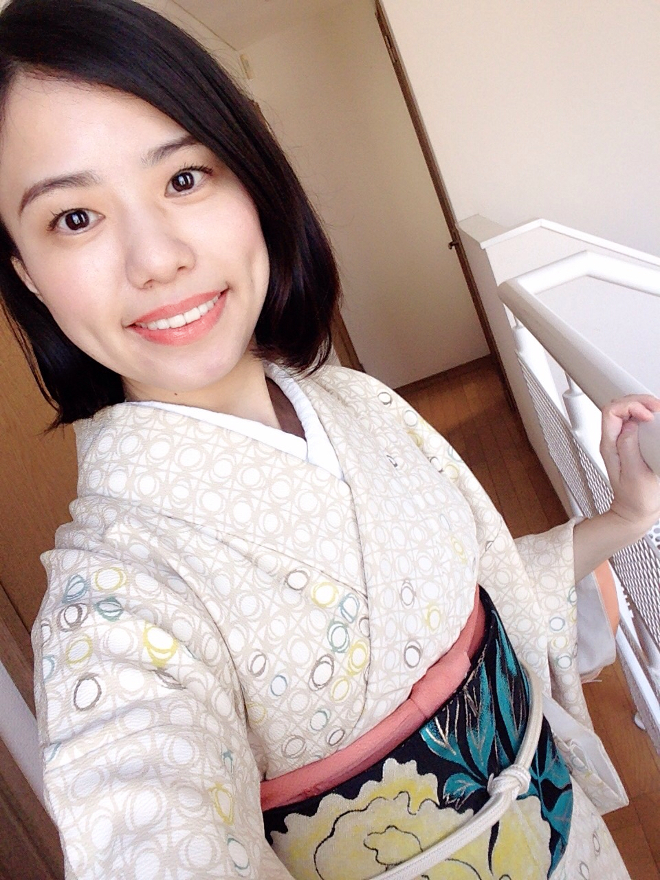 牡丹の繻子帯が主役のコーデ